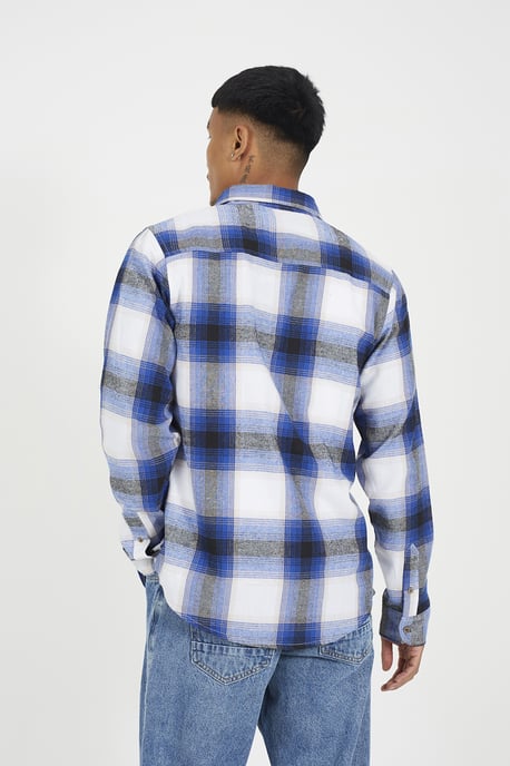 Blue Check Cotton Flannel Long Sleeve Shirt - Image 2