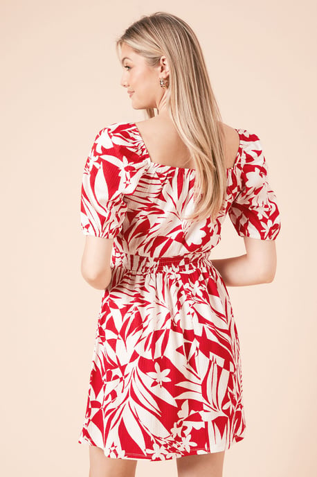 Palm Puff Sleeve Ruched Bust Jersey Mini Dress - Image 4