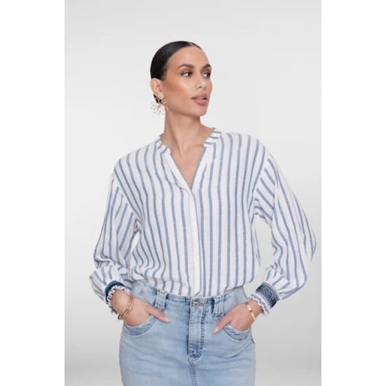 Geisha 63130-99 010 blouse striped embroiderd cuffs off-white/blue - Image 3