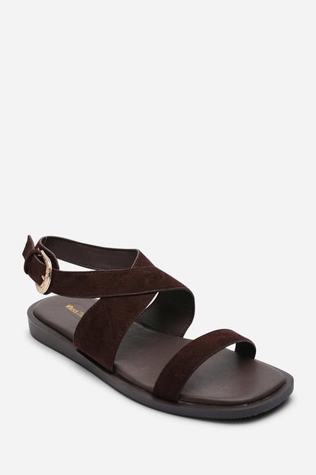 Where's That From Canopy Cross Over Strap Dark Brown Suede Sandal - Image 3