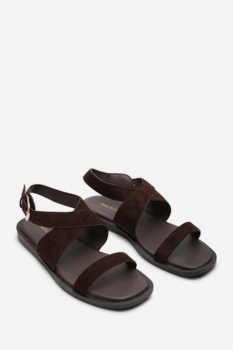 Where's That From Canopy Cross Over Strap Dark Brown Suede Sandal - Image 4