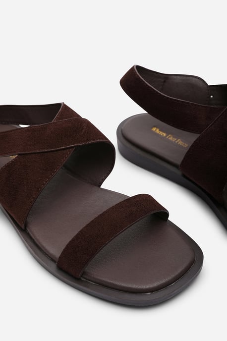 Where's That From Canopy Cross Over Strap Dark Brown Suede Sandal - Image 5