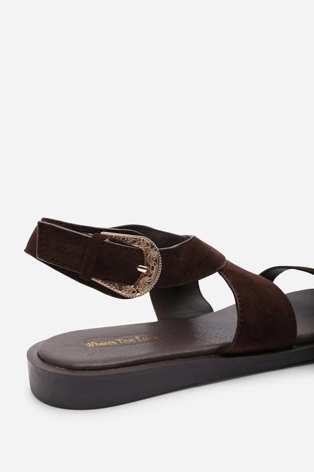 Where's That From Canopy Cross Over Strap Dark Brown Suede Sandal - Image 6