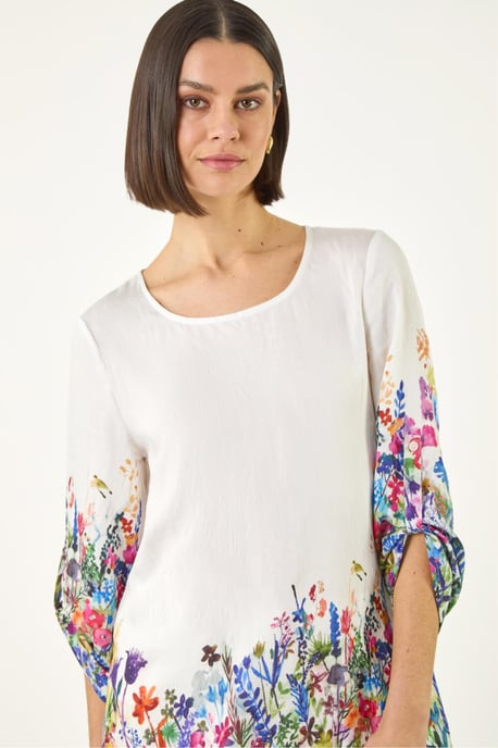 Floral Border Print Tunic Top - Image 1