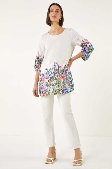Floral Border Print Tunic Top - Image 2