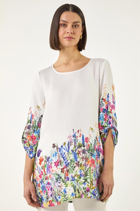 Floral Border Print Tunic Top - Image 4