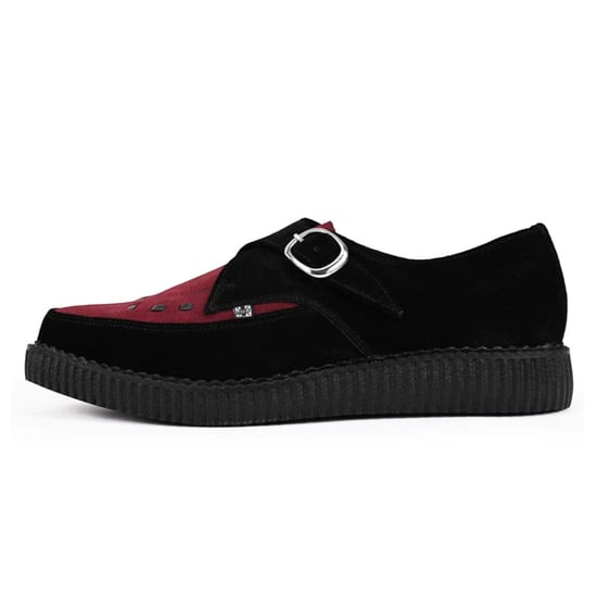 TUK Pointed Creeper Black Burgundy Suede Monk Buckle Platform Shoes - A9592 - Image 3