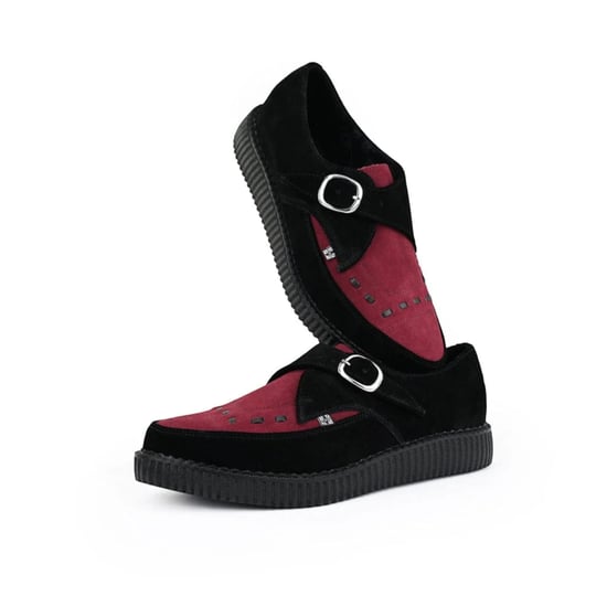 TUK Pointed Creeper Black Burgundy Suede Monk Buckle Platform Shoes - A9592 - Image 4