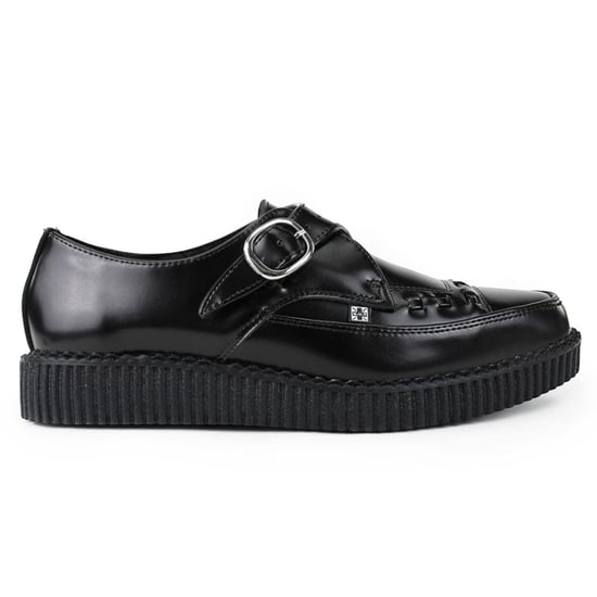 TUK Pointed Creeper Black Leather Monk Buckle Platform Shoes - A8520 - Image 1