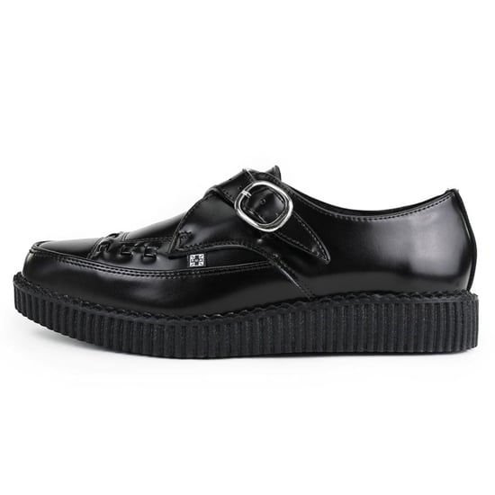 TUK Pointed Creeper Black Leather Monk Buckle Platform Shoes - A8520 - Image 3