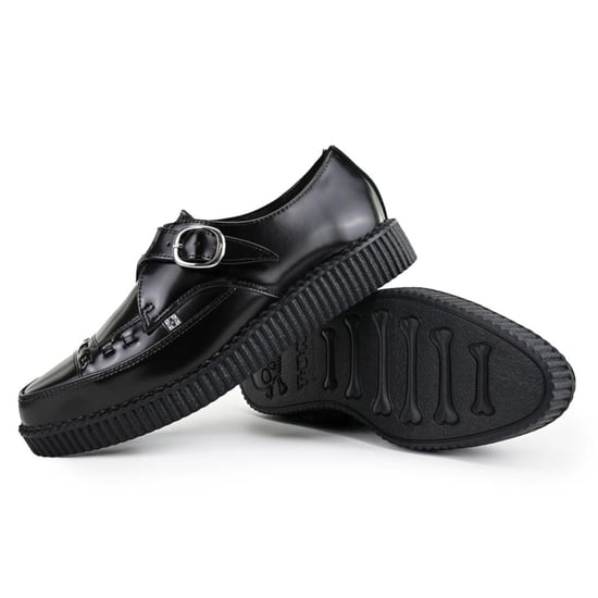 TUK Pointed Creeper Black Leather Monk Buckle Platform Shoes - A8520 - Image 5