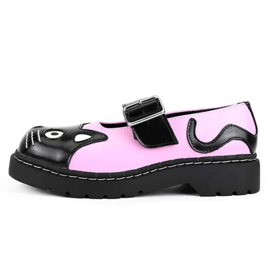 TUK Dam Mary Jane Kitty Rosa Svarta Läder Platå Goth Skor - T2344 - Image 3