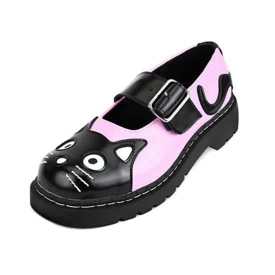TUK Dam Mary Jane Kitty Rosa Svarta Läder Platå Goth Skor - T2344 - Image 4