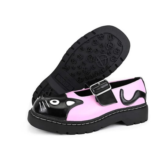 TUK Dam Mary Jane Kitty Rosa Svarta Läder Platå Goth Skor - T2344 - Image 5