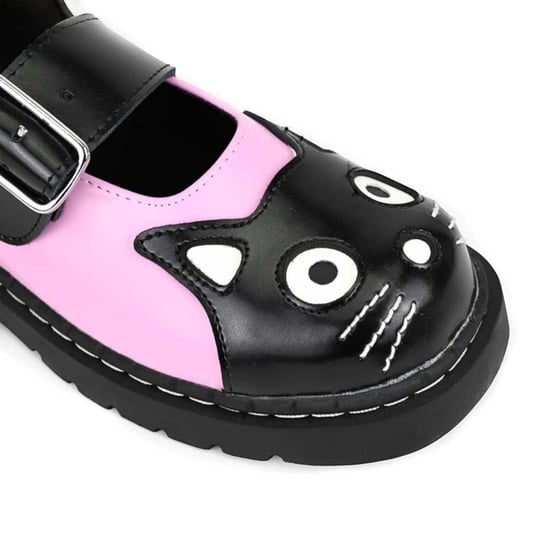 TUK Dam Mary Jane Kitty Rosa Svarta Läder Platå Goth Skor - T2344 - Image 6