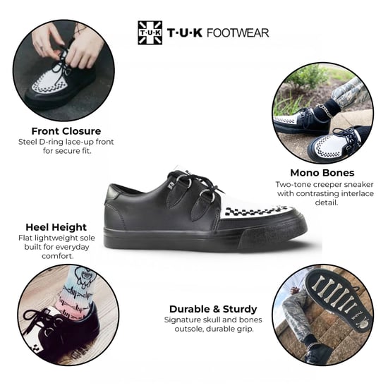 TUK Pointed Creeper Sneaker Zwart Wit Leren Platform Schoenen - A9180 - Image 2