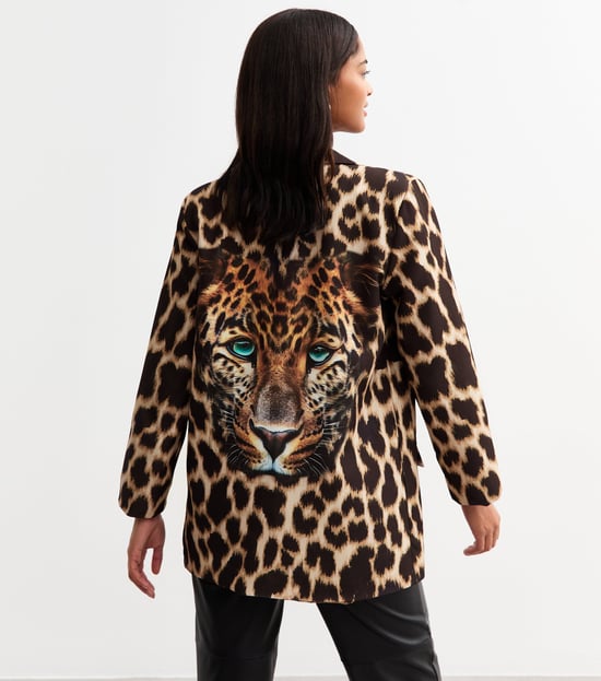 Brown Contrast Animal Edge to Edge Blazer - Image 4