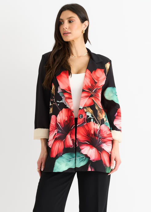 Svart blommig kontrastfodrad oversized kavaj - Image 2