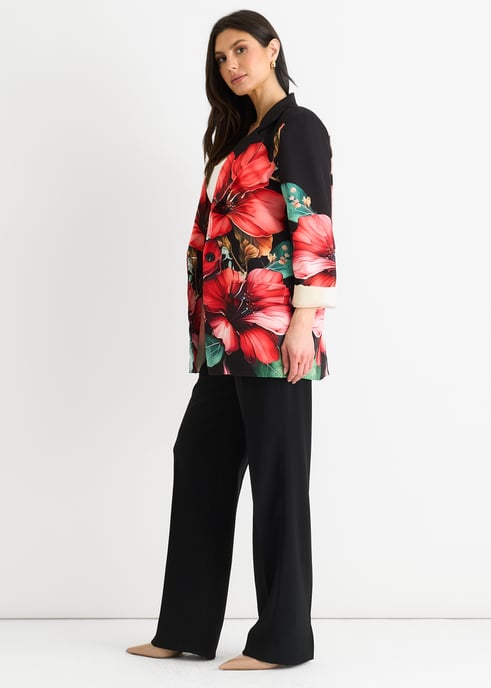 Svart blommig kontrastfodrad oversized kavaj - Image 3