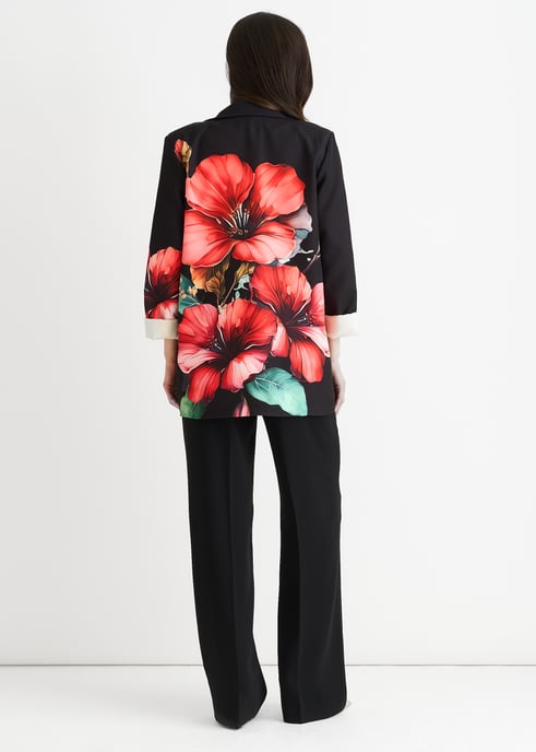 Svart blommig kontrastfodrad oversized kavaj - Image 4