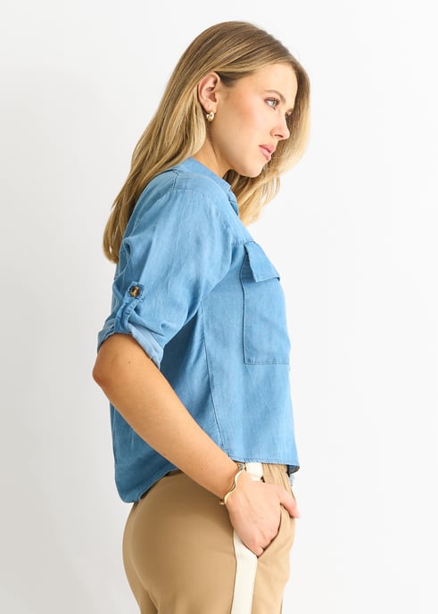 Blå denimlook Oversized boxig skjorta - Image 3