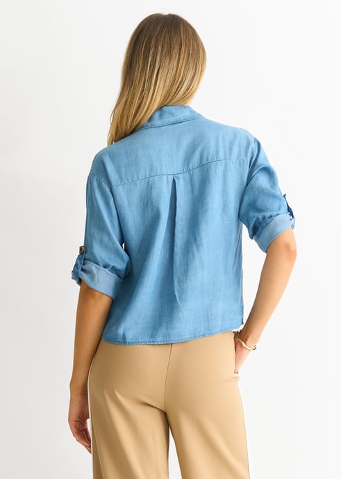 Blå denimlook Oversized boxig skjorta - Image 4