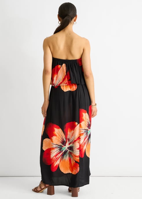 Black Bardot Ruffle Slit Viscose Midi Dress - Image 4