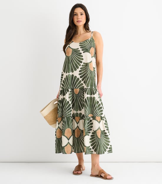 Green Strappy Summer Tent Midi Dress - Image 1