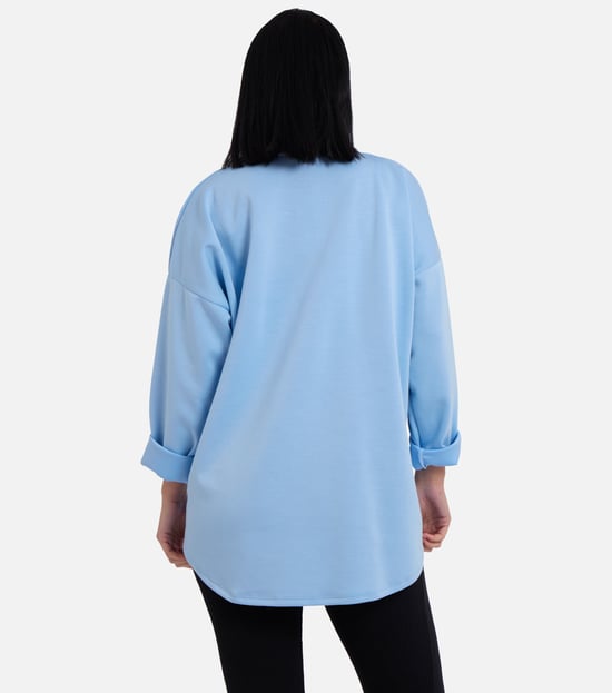 Blauwe oversized trui met contrasterende strik aan de zijkant - Image 4