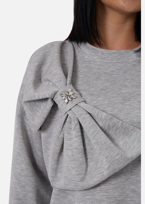 Grå oversized tröja med kontrasterande rosett på sidan - Image 2