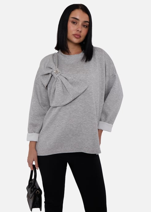 Grå oversized tröja med kontrasterande rosett på sidan - Image 3