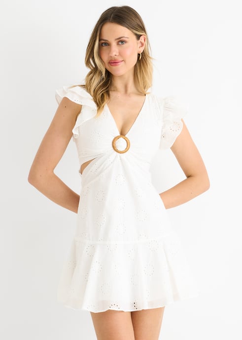 Cotton Cutout Broderie Mini Dress - Image 2