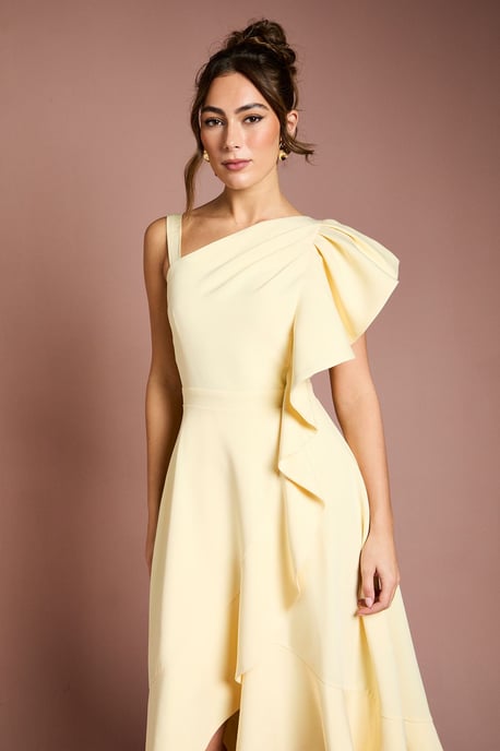 One Shoulder Crepe Ruffle Midi Dress - Image 2
