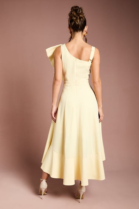 One Shoulder Crepe Ruffle Midi Dress - Image 3