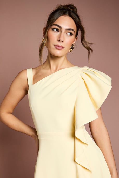 One Shoulder Crepe Ruffle Midi Dress - Image 4