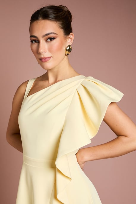 One Shoulder Crepe Ruffle Midi Dress - Image 5