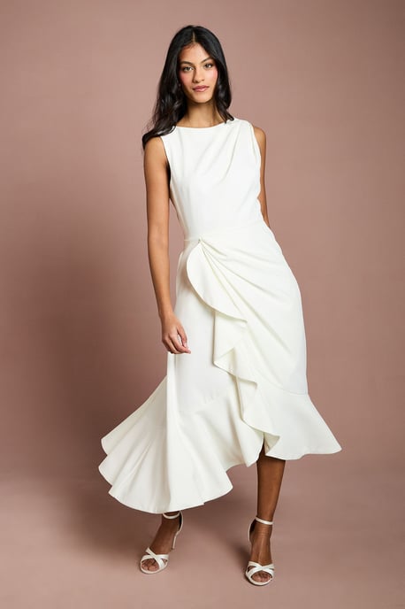 Petite Crepe Ruffle Dress With Low Back - Image 1