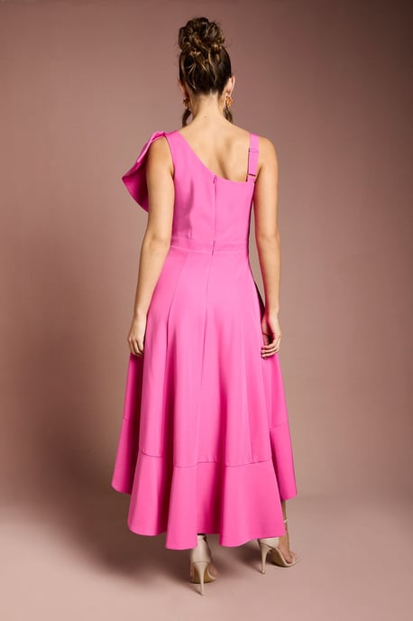 One Shoulder Crepe Ruffle Midi Dress - Image 3