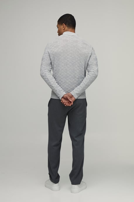 Regular Fit Basket Weave Long Sleeve 1/4 Zip Knitted Polo - Image 2