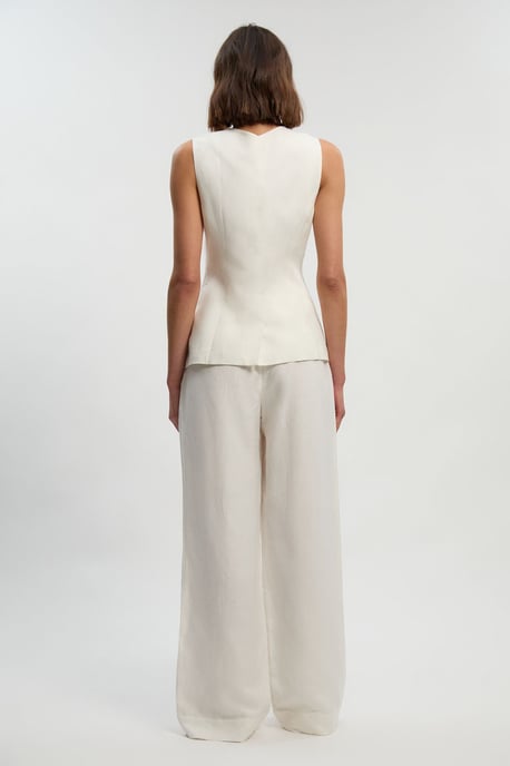 Viscose Linen Pleat And Pocket Detail Woven Straight Leg Trouser - Image 4