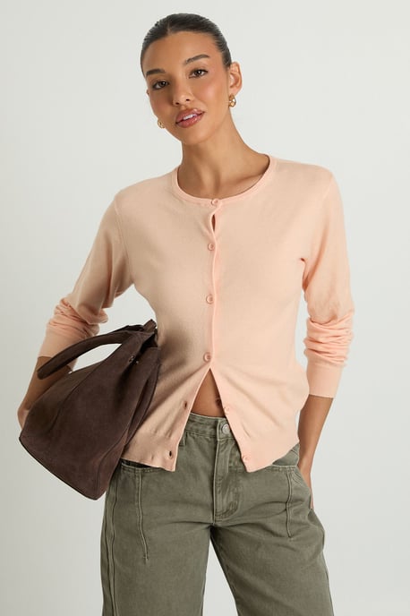 Super Soft Lightweight Knitted Crew Neck Cardigan - Image 1