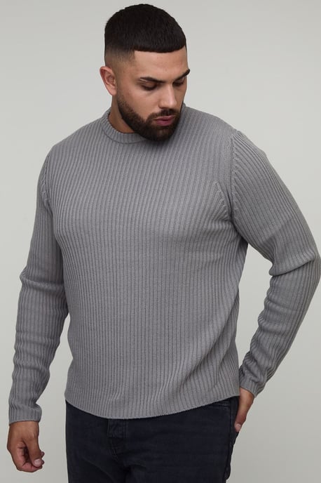 Plus Basic Regular Fit Ribbed Knitted Jumper - Image 1