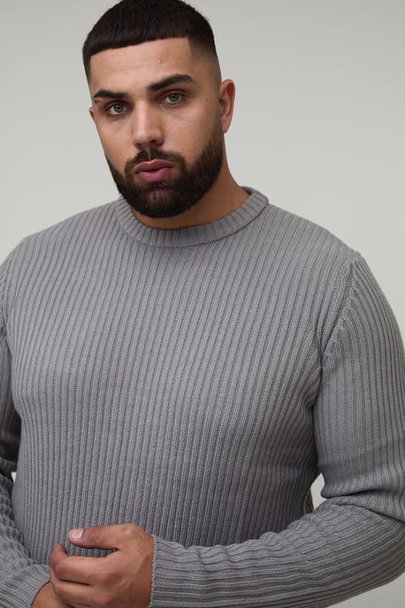 Plus Basic Regular Fit Ribbed Knitted Jumper - Image 3