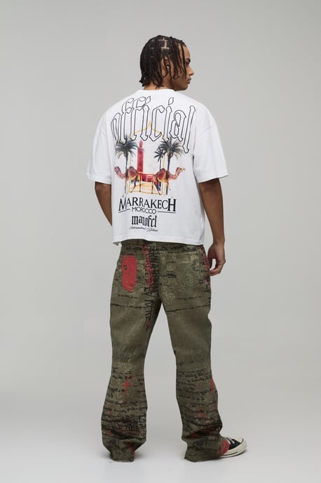 All Over Printed Relaxed Flared Rope Belted Jeans - Image 2