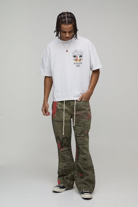 All Over Printed Relaxed Flared Rope Belted Jeans - Image 4