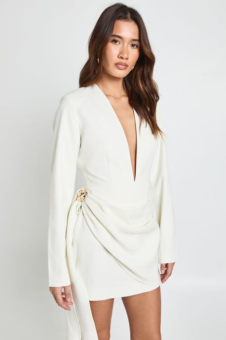 Gold Trim Wrap Detail Tailored Mini Dress - Image 1