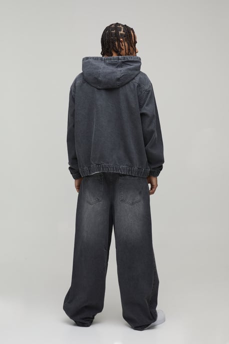 Washed Zip Through Co-Ord Denim Hoodie - Image 2