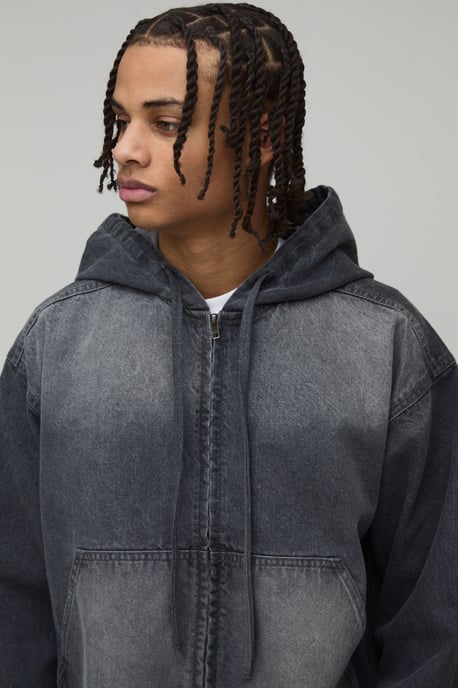 Washed Zip Through Co-Ord Denim Hoodie - Image 3