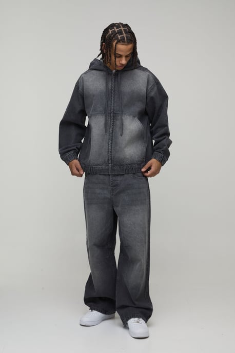 Washed Zip Through Co-Ord Denim Hoodie - Image 4