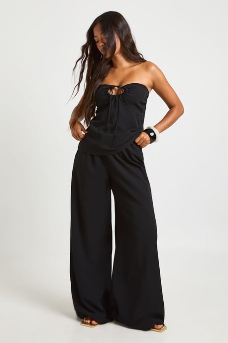 Linen Look Frayed Hem Beach Trousers - Image 1